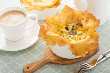 Quiche aux champignons et au jambon sur feuilles de brick Quiche aux champignons et au jambon sur feuilles de brick