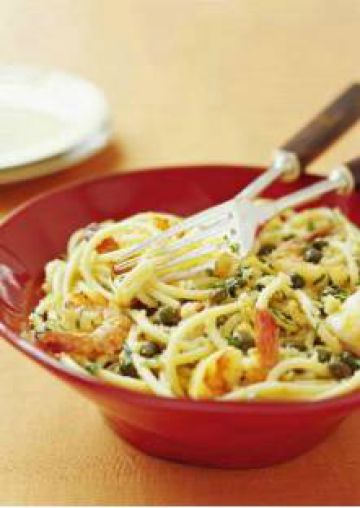 Spaghettis aux crevettes et aux câpres Spaghettis aux crevettes et aux câpres