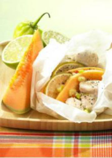 Papillottes de poulet et melon au lait de coco Papillottes de poulet et melon au lait de coco