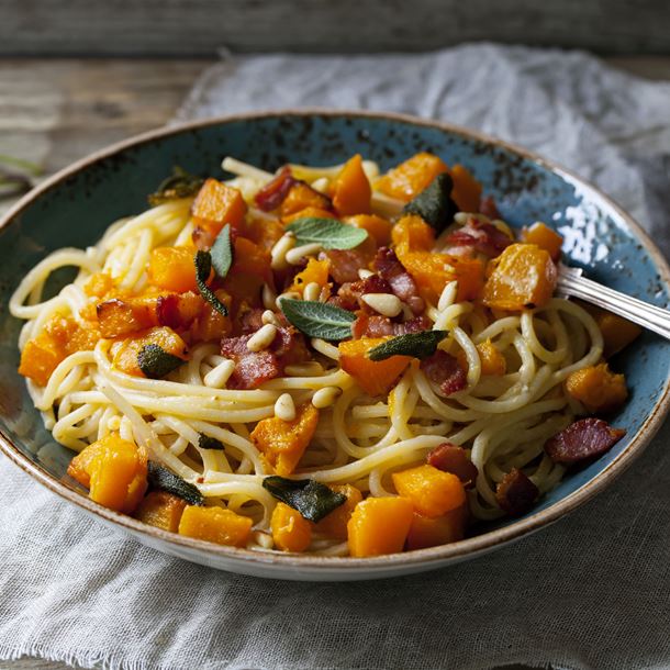 Spaghettis à la courge rôtie Spaghettis à la courge rôtie